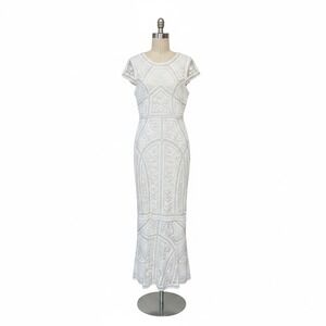 Lulus White Sequin Embroidered Maxi Dress Short Sleeve Bridal Gown Medium